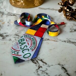 Vintage Tabasco Brand Tie Men’s Branded Color Block Logo 100% Silk